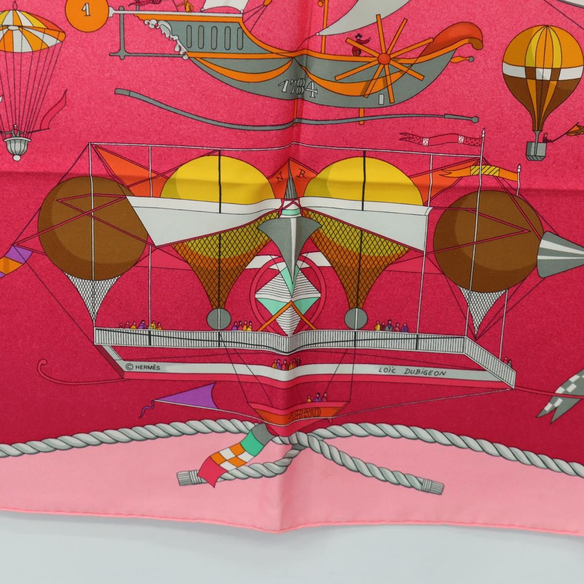 HERMES Carre 90 Scarf ""LES FOLIES DU CIEL"" Silk Pink Auth hk3927V