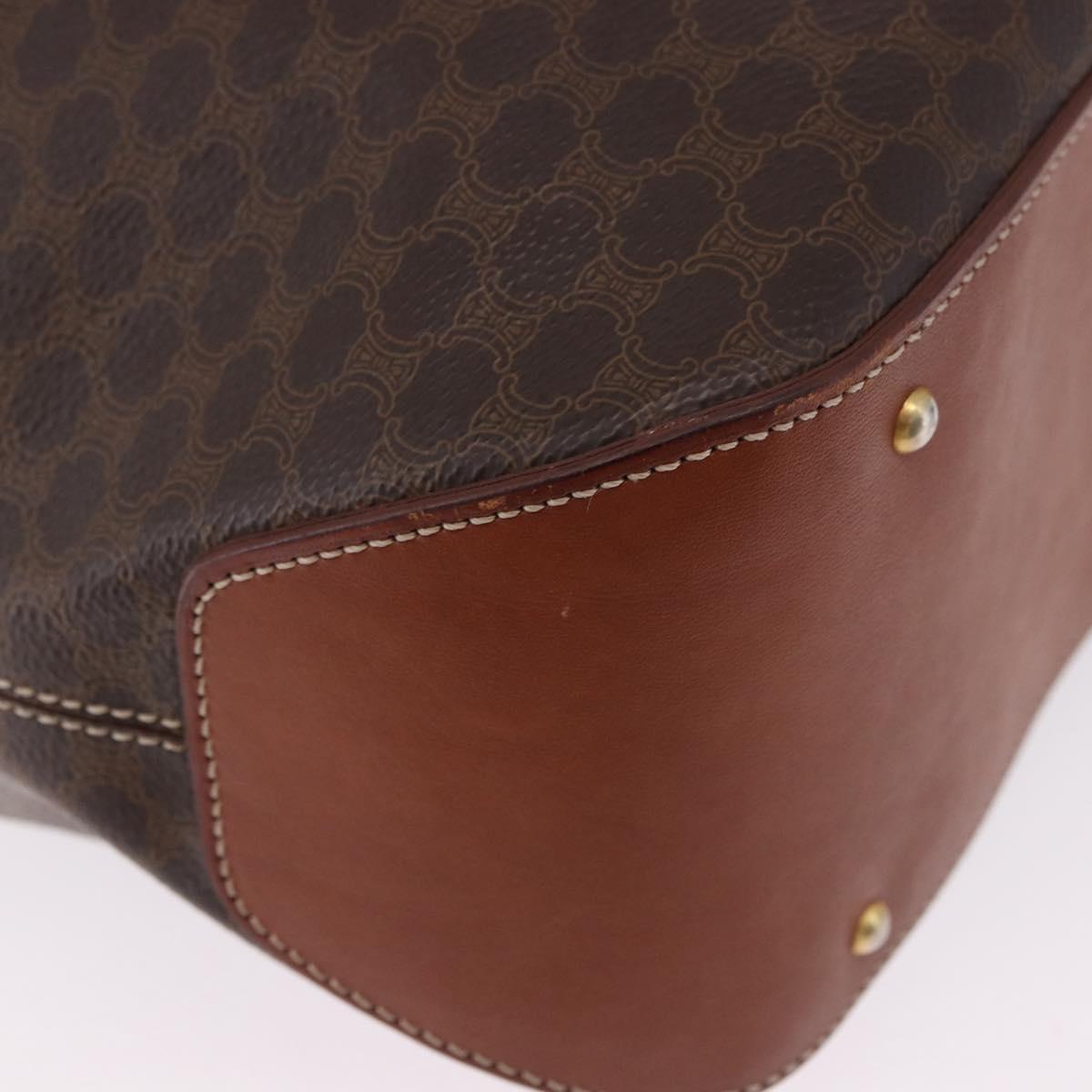 CELINE Macadam Canvas Shoulder Bag PVC Leather Brown Gold Auth hk3930