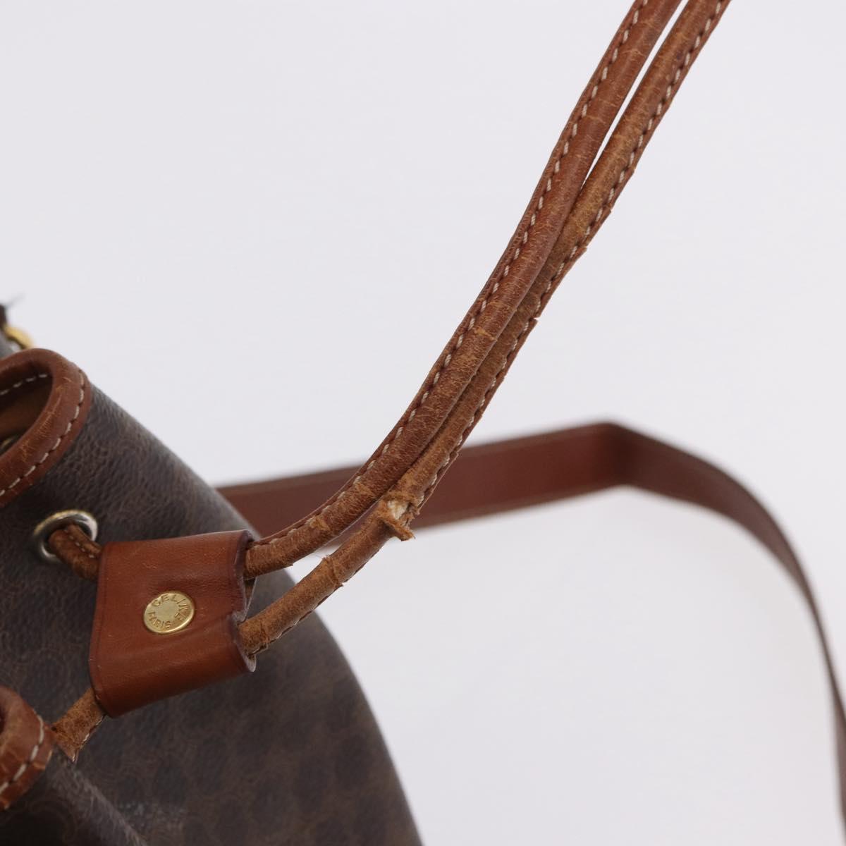 CELINE Macadam Canvas Shoulder Bag PVC Leather Brown Gold Auth hk3930