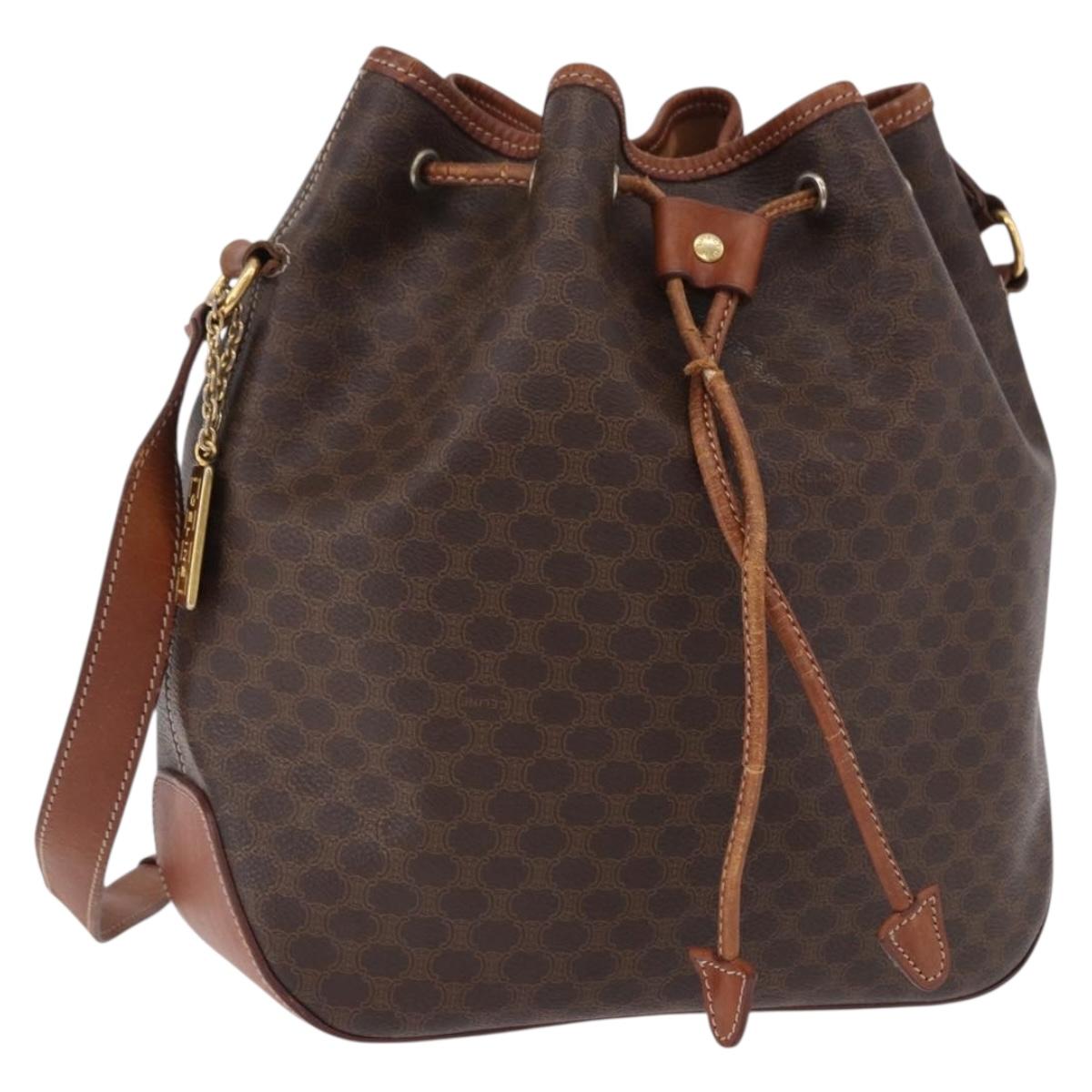CELINE Macadam Canvas Shoulder Bag PVC Leather Brown Gold Auth hk3930