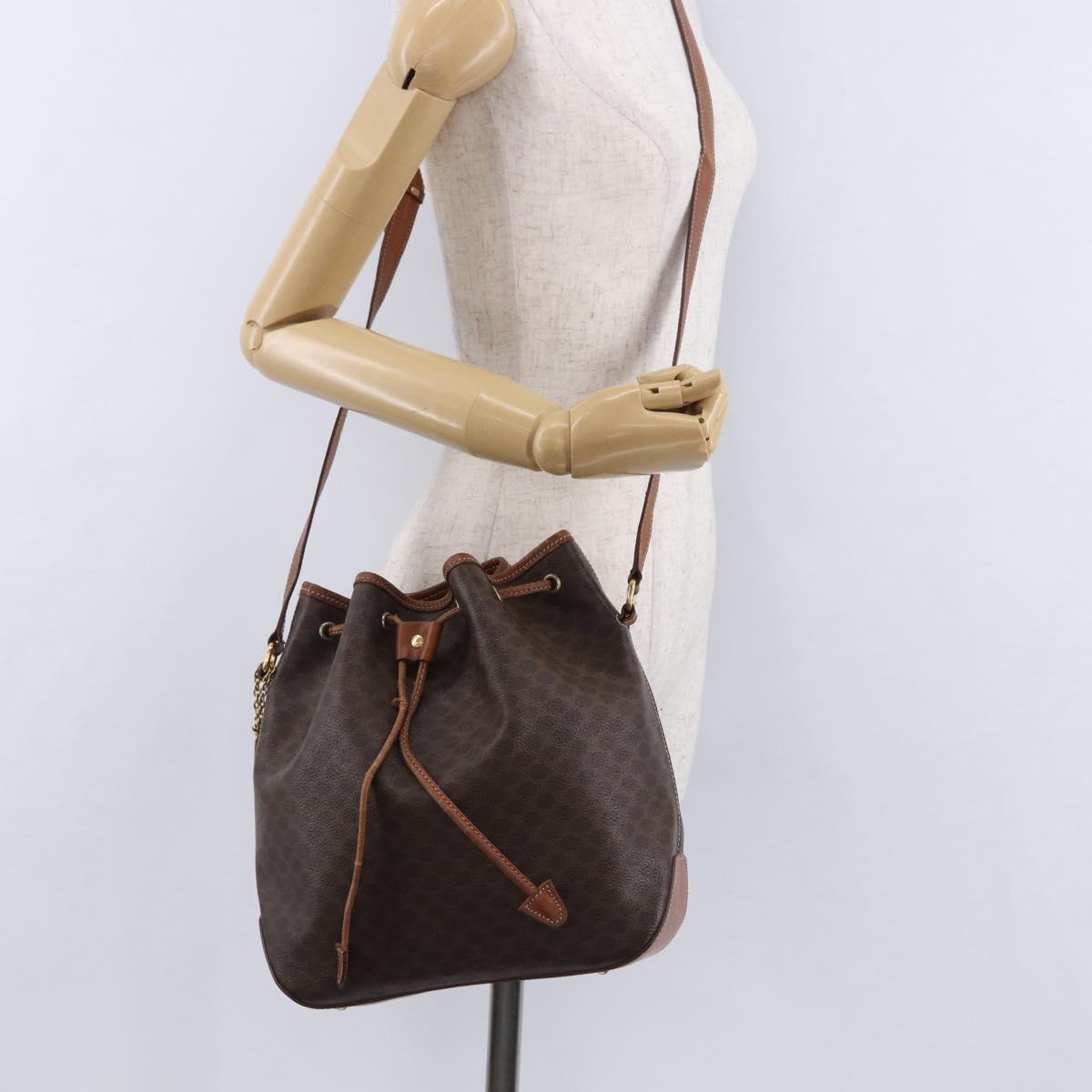 CELINE Macadam Canvas Shoulder Bag PVC Leather Brown Gold Auth hk3930