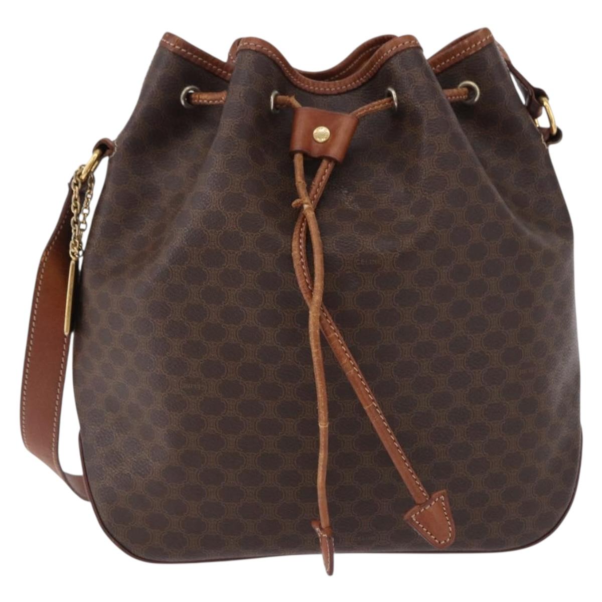 CELINE Macadam Canvas Shoulder Bag PVC Leather Brown Gold Auth hk3930