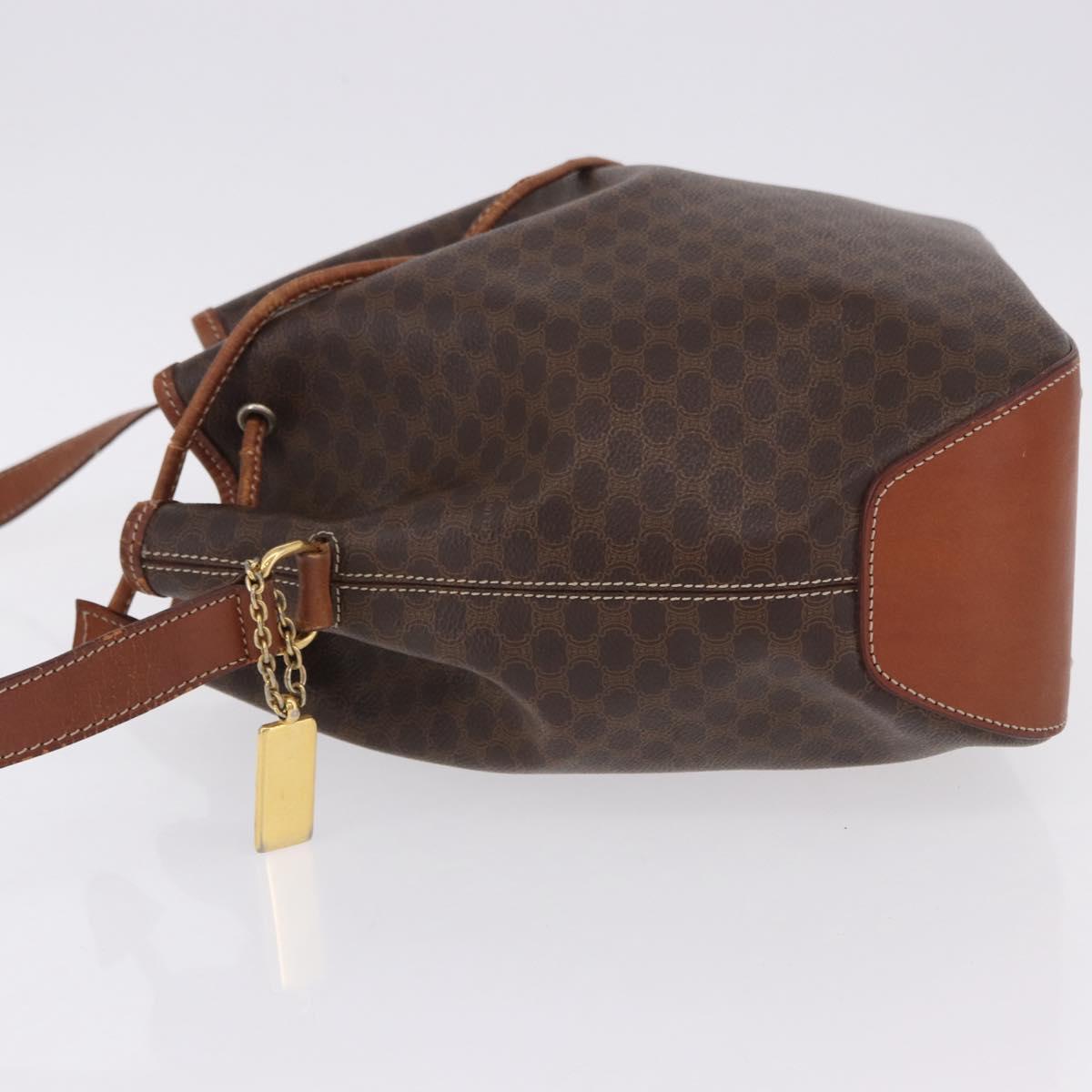 CELINE Macadam Canvas Shoulder Bag PVC Leather Brown Gold Auth hk3930
