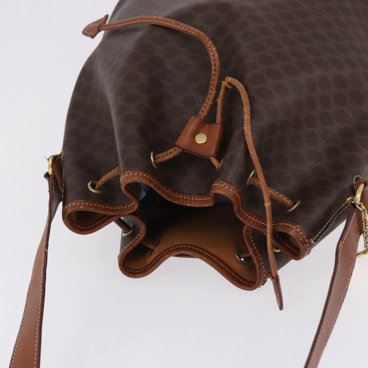 CELINE Macadam Canvas Shoulder Bag PVC Leather Brown Gold Auth hk3930