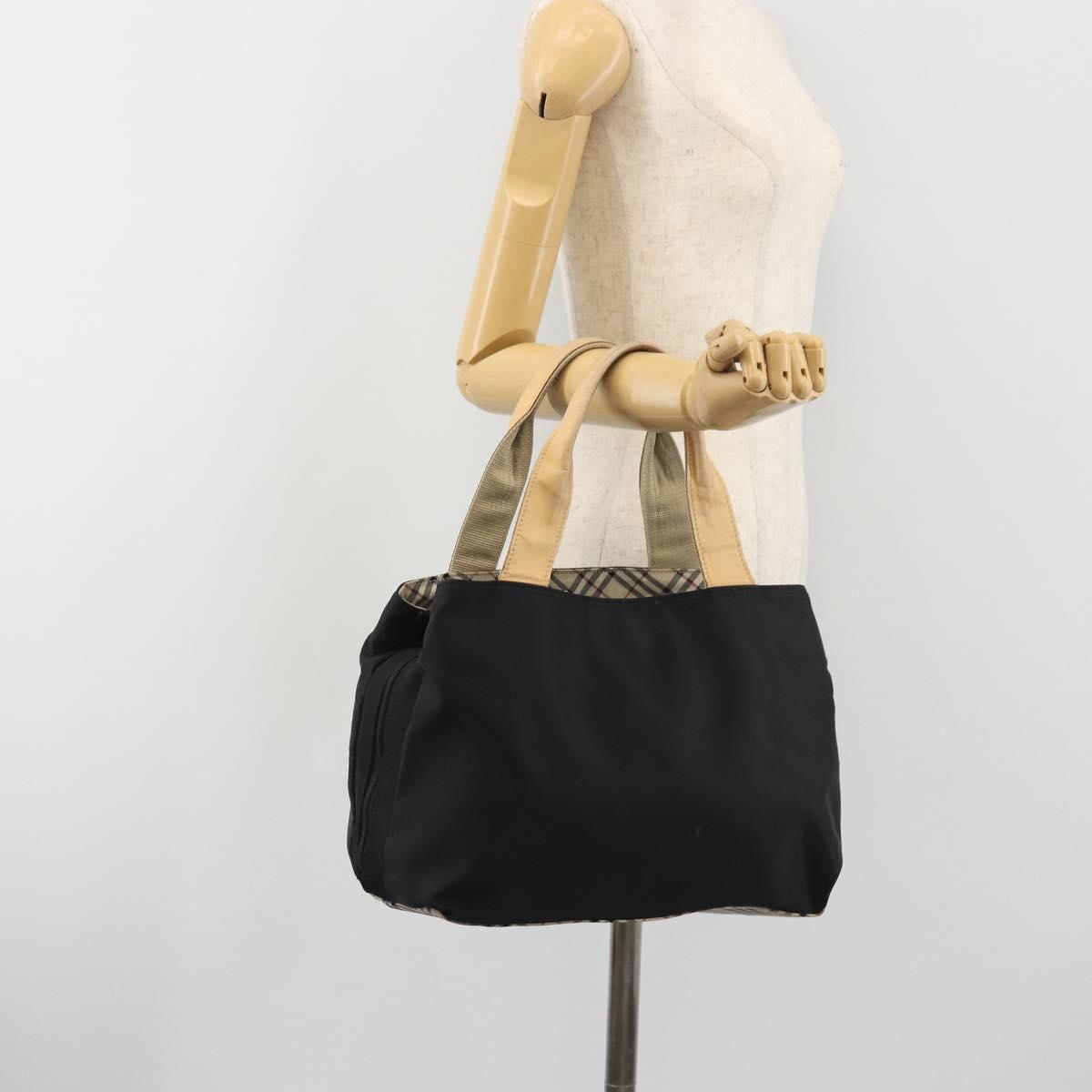 BURBERRY Hand Bag Nylon Black Silver Auth hk3932