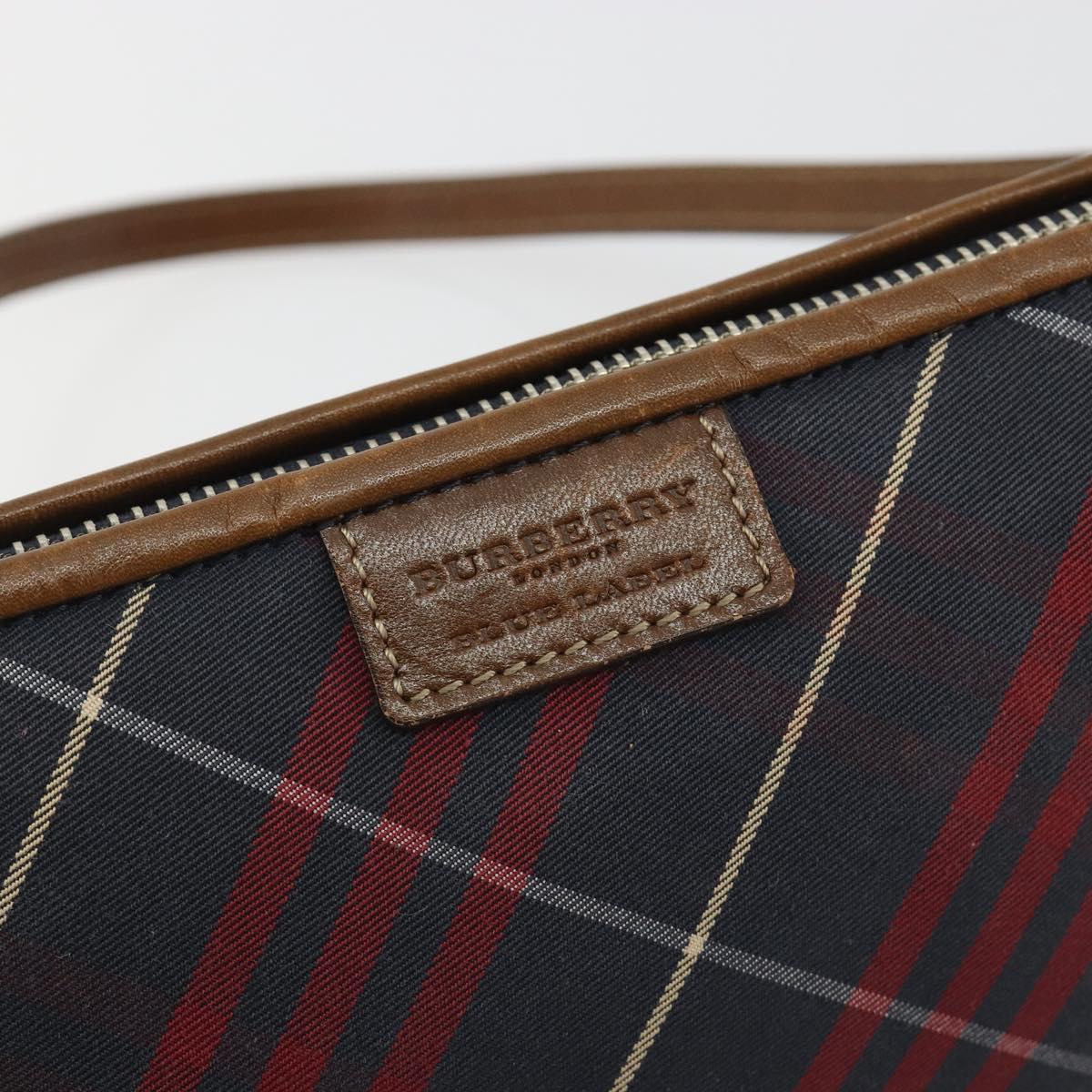 BURBERRY Nova Check Blue Label Hand Pouch Canvas Navy Silver Auth hk3935A