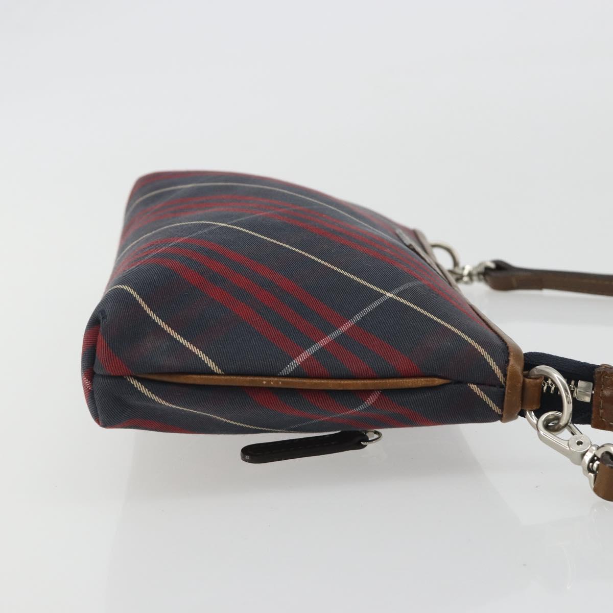 BURBERRY Nova Check Blue Label Hand Pouch Canvas Navy Silver Auth hk3935A