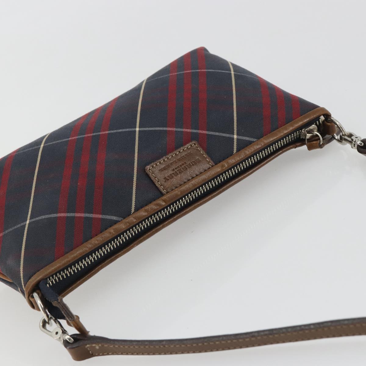BURBERRY Nova Check Blue Label Hand Pouch Canvas Navy Silver Auth hk3935A