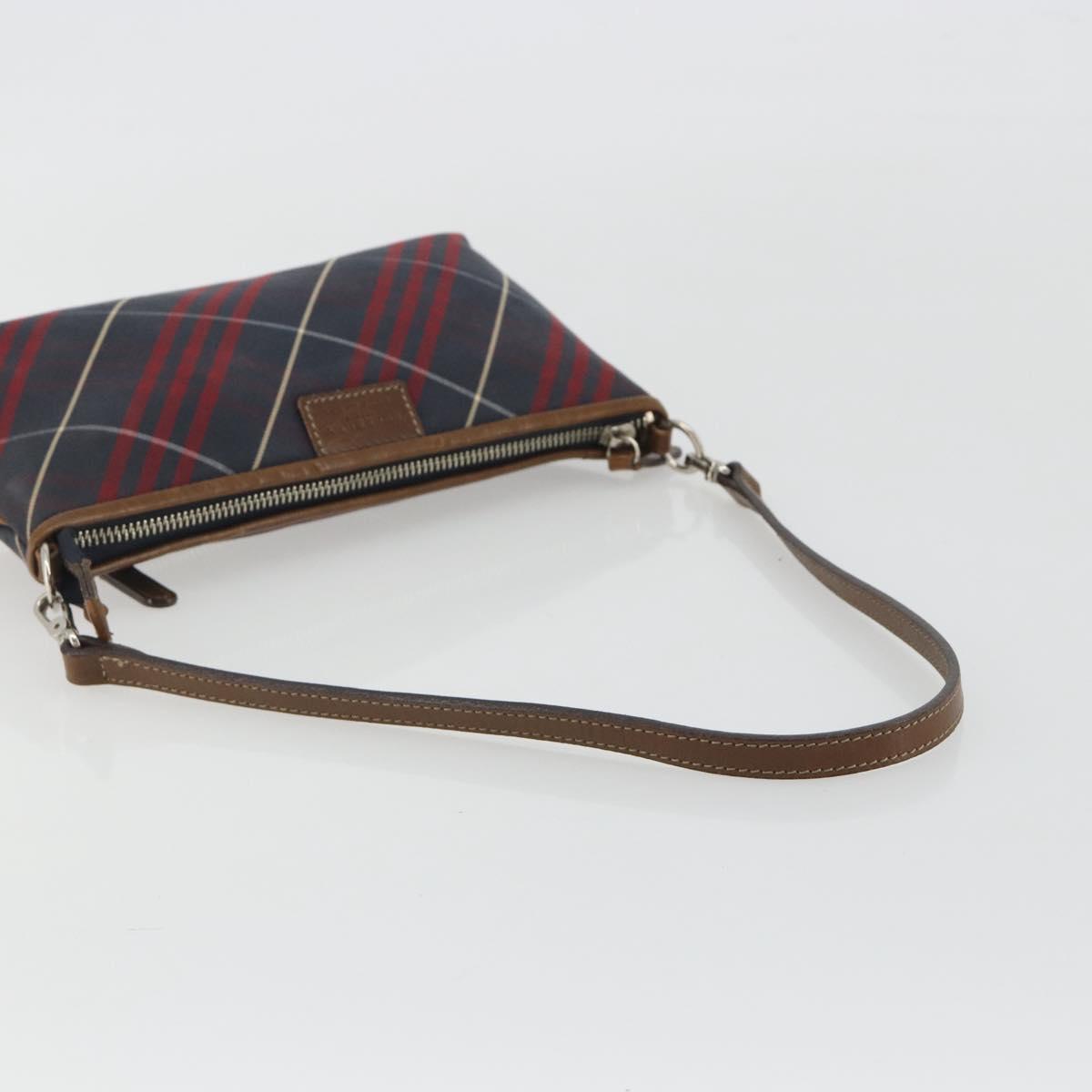 BURBERRY Nova Check Blue Label Hand Pouch Canvas Navy Silver Auth hk3935A