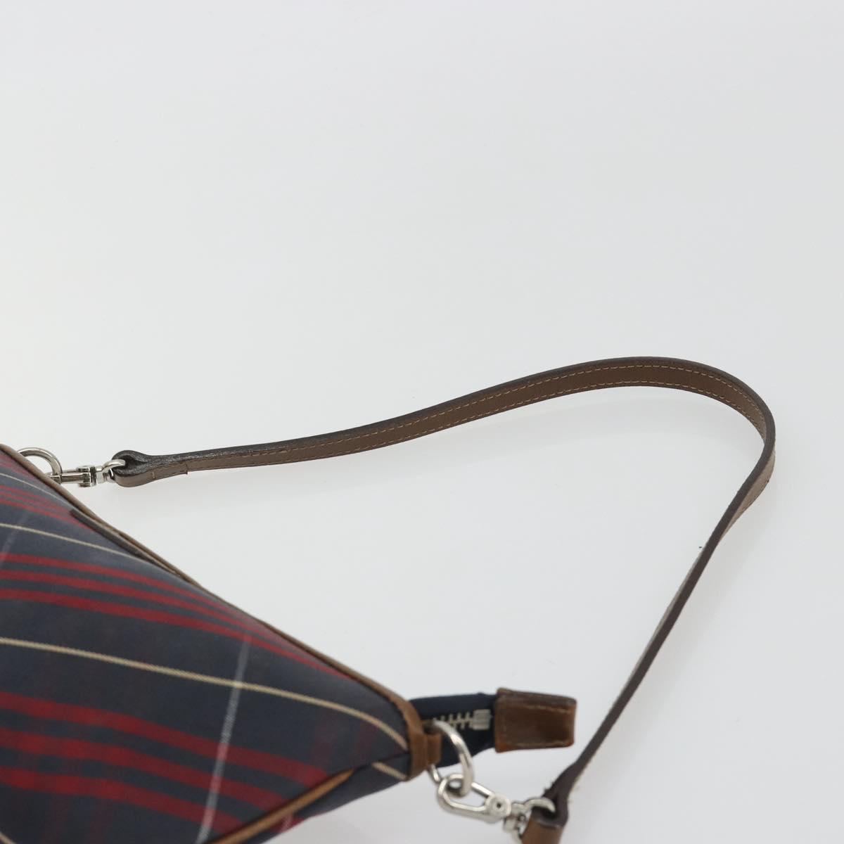 BURBERRY Nova Check Blue Label Hand Pouch Canvas Navy Silver Auth hk3935A