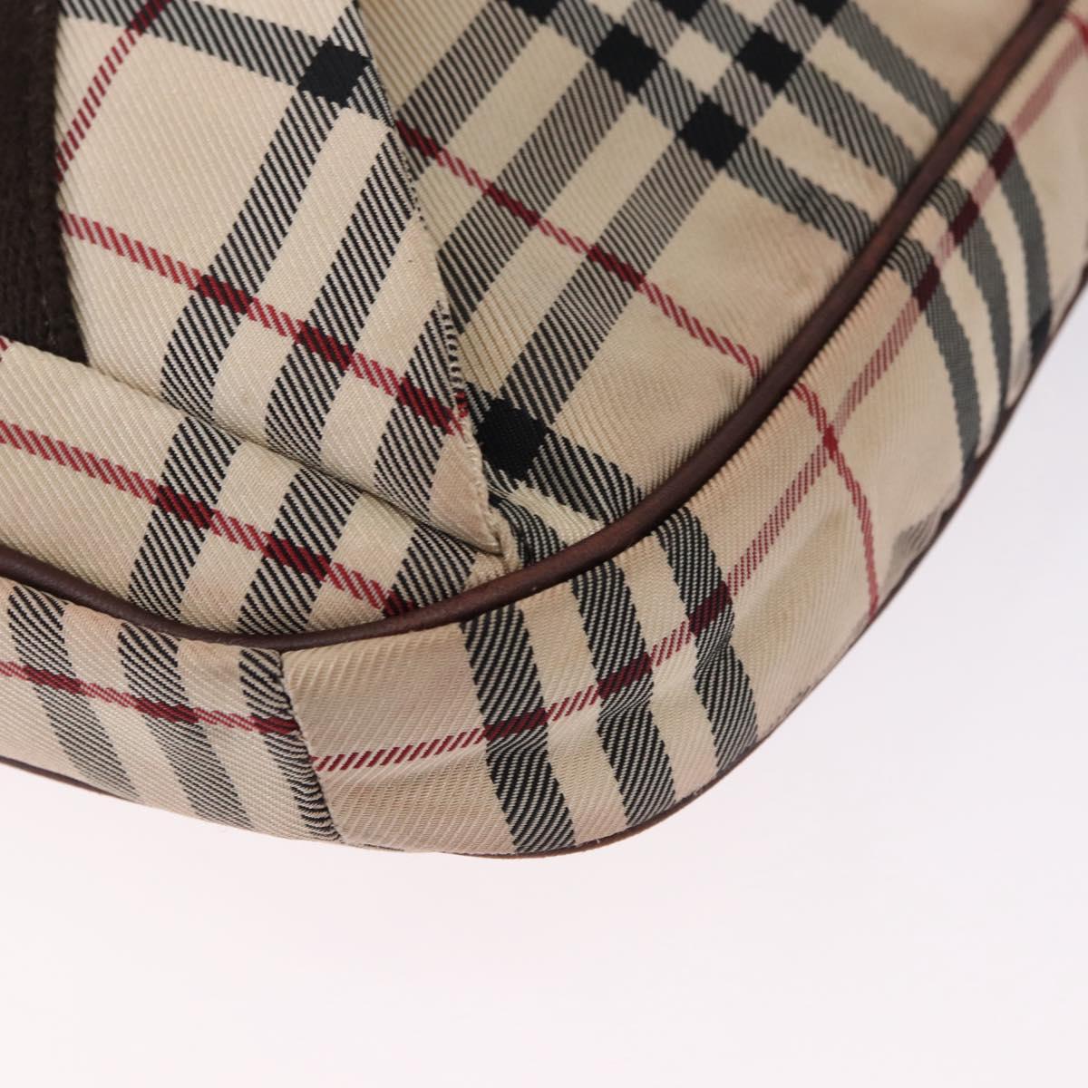BURBERRY Nova Check Body Bag Canvas Beige Silver Auth hk3936