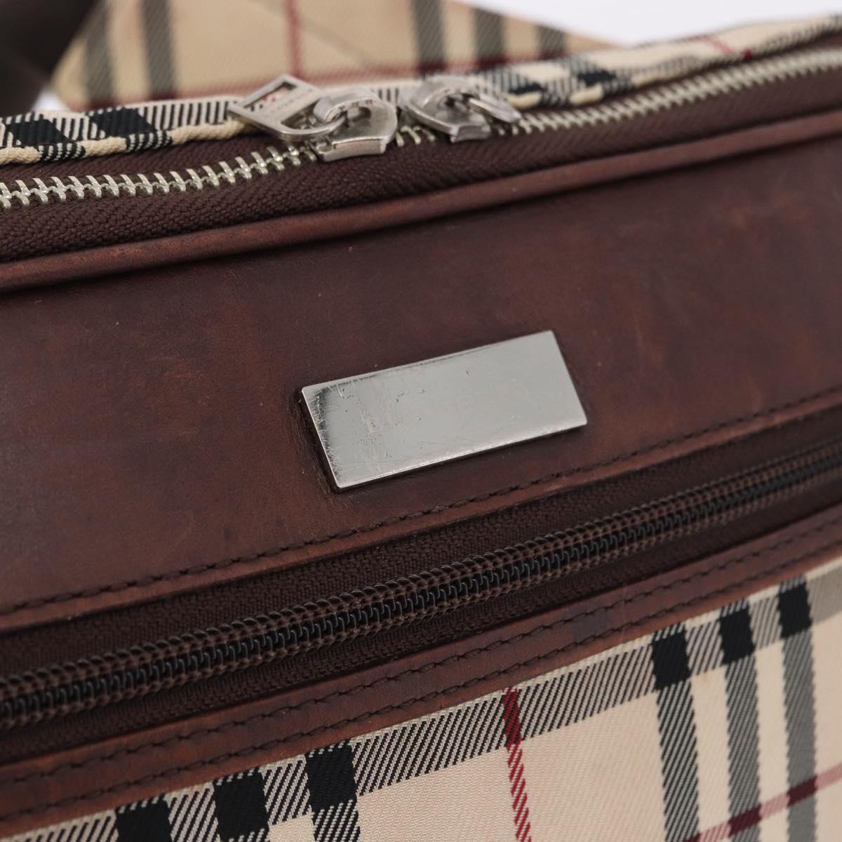 BURBERRY Nova Check Body Bag Canvas Beige Silver Auth hk3936