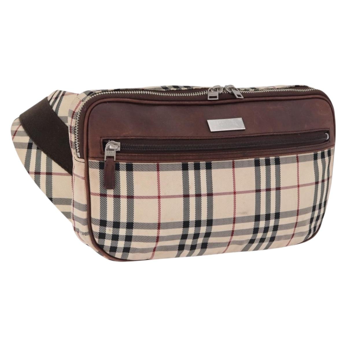 BURBERRY Nova Check Body Bag Canvas Beige Silver Auth hk3936