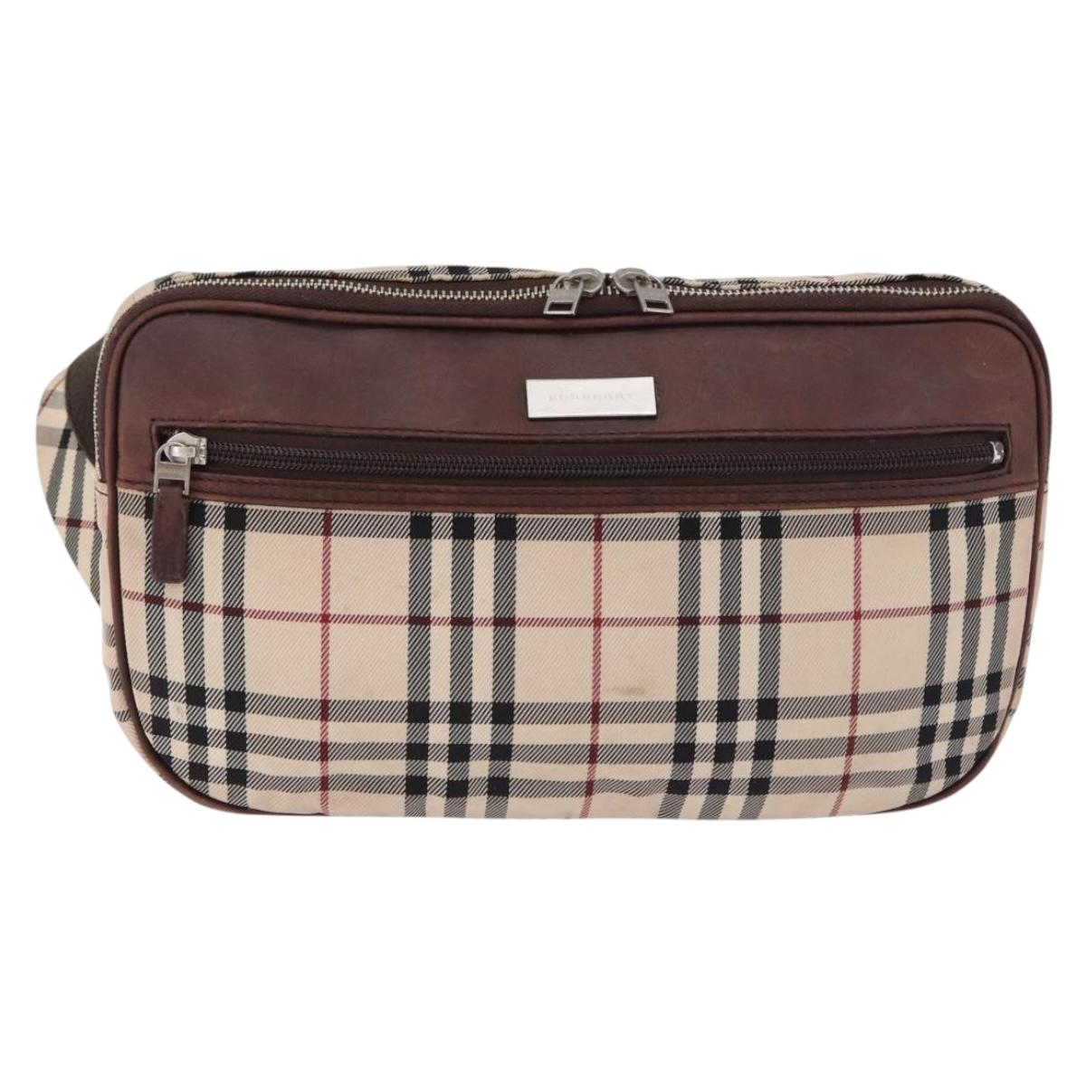 BURBERRY Nova Check Body Bag Canvas Beige Silver Auth hk3936