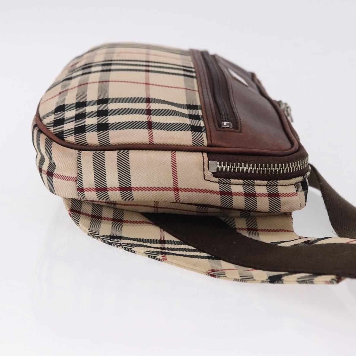 BURBERRY Nova Check Body Bag Canvas Beige Silver Auth hk3936