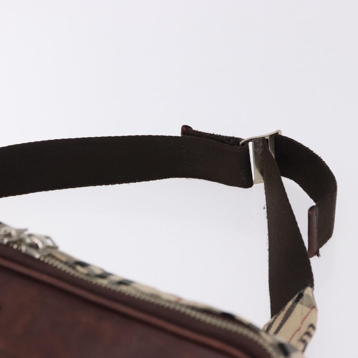 BURBERRY Nova Check Body Bag Canvas Beige Silver Auth hk3936