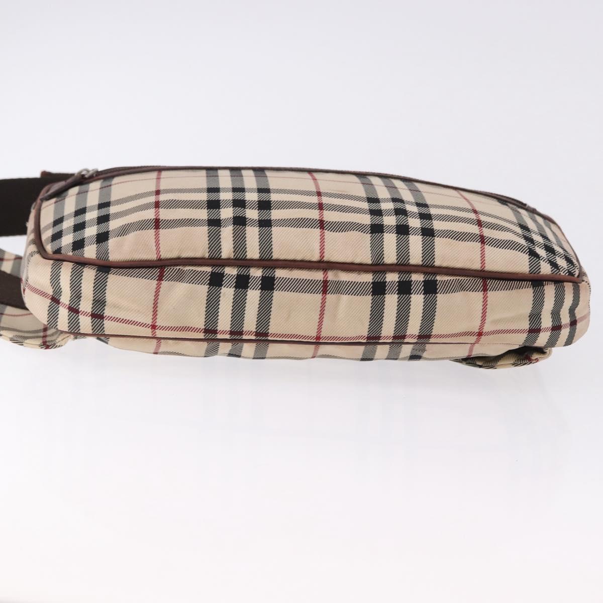 BURBERRY Nova Check Body Bag Canvas Beige Silver Auth hk3936