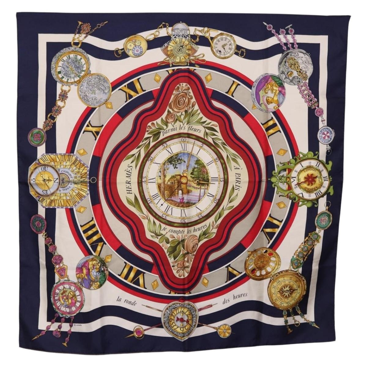 HERMES Carre 90 Scarf Parmi Les Fleursje Compte Silk Navy Auth hk3977