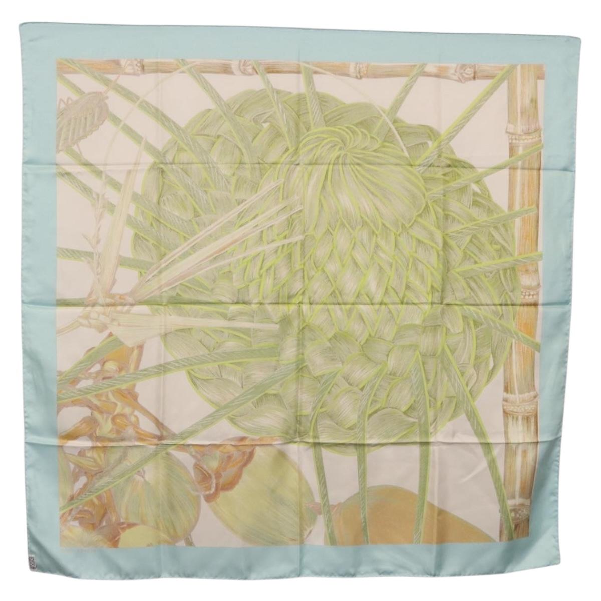 HERMES Carre 90 Scarf Jardin Creole Silk Light Blue Auth hk3978