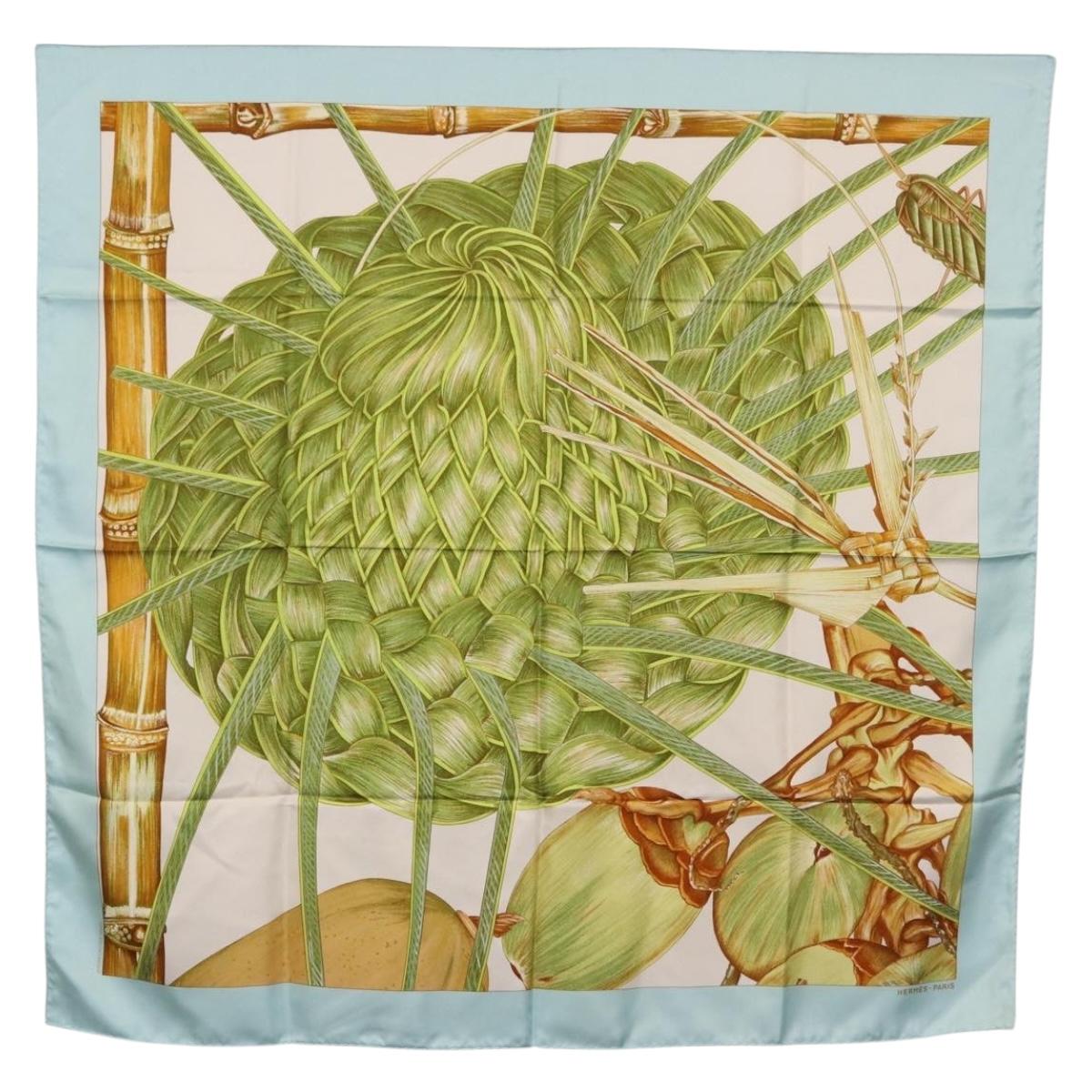 HERMES Carre 90 Scarf Jardin Creole Silk Light Blue Auth hk3978