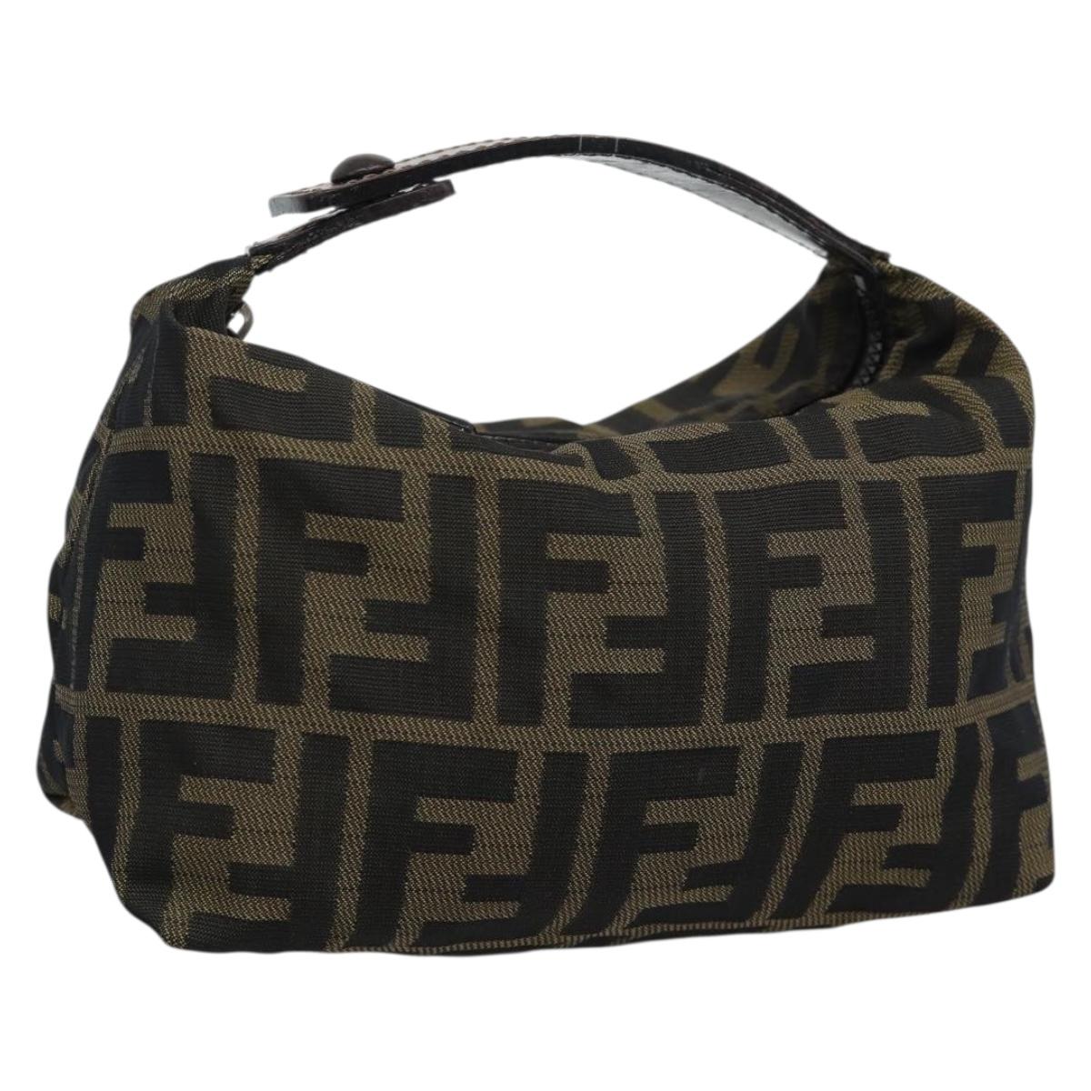 FENDI Zucca Canvas Pouch Black Brown Auth hk3979