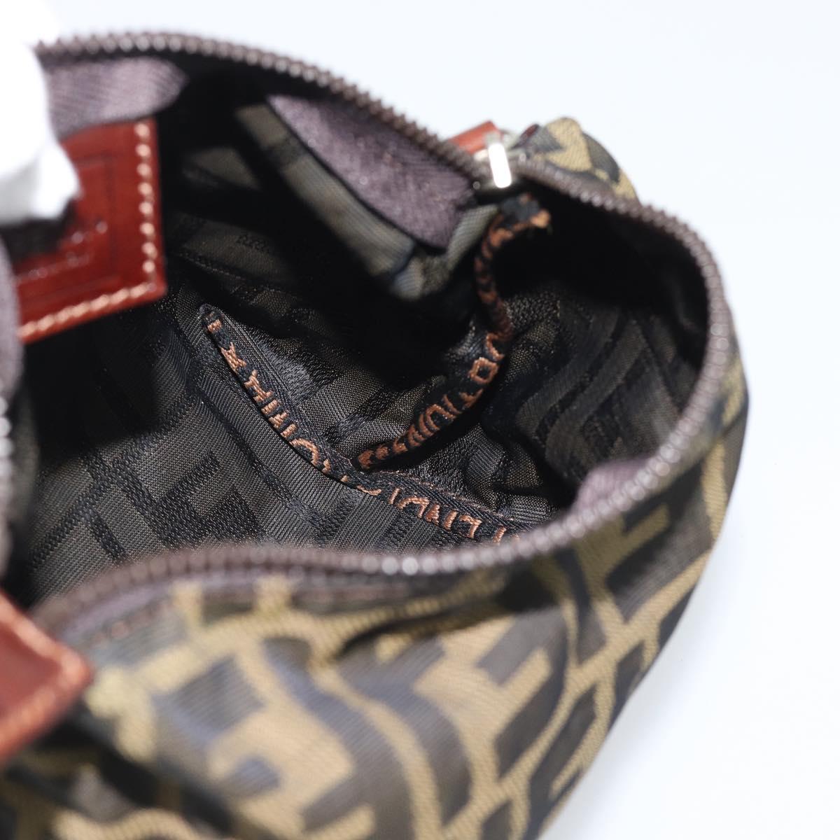 FENDI Zucca Canvas Pouch Black Brown Auth hk3979