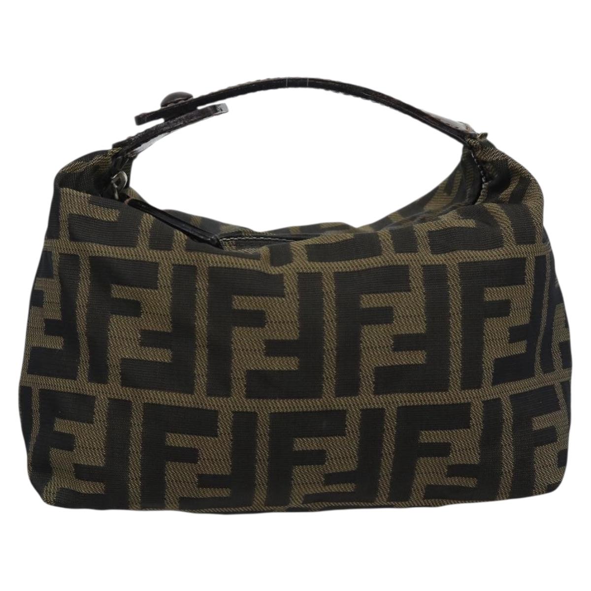 FENDI Zucca Canvas Pouch Black Brown Auth hk3979