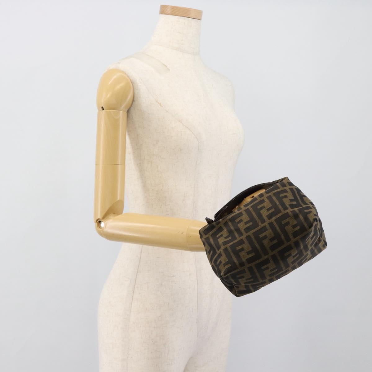 FENDI Zucca Canvas Pouch Black Brown Auth hk3979