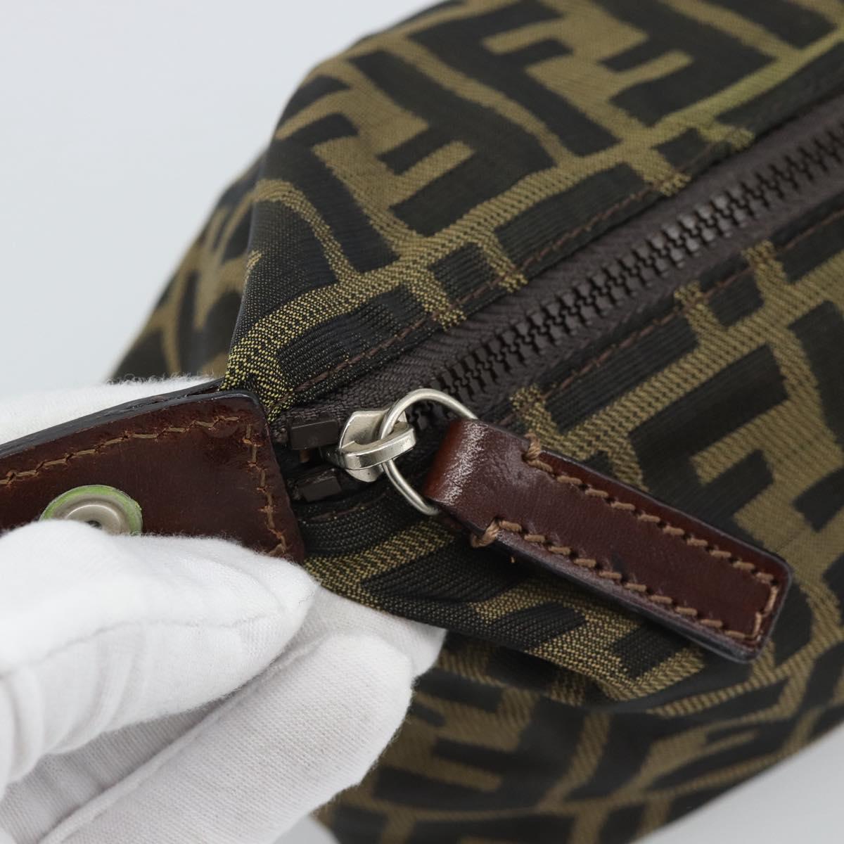 FENDI Zucca Canvas Pouch Black Brown Auth hk3979