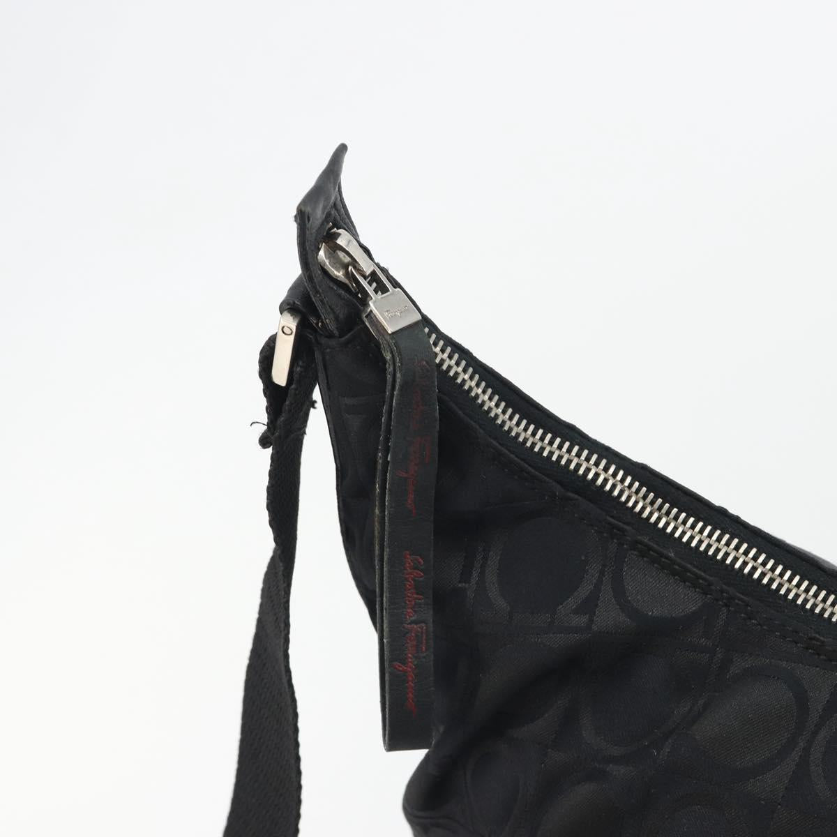 Salvatore Ferragamo Shoulder Bag Canvas Black Silver Auth hk3980