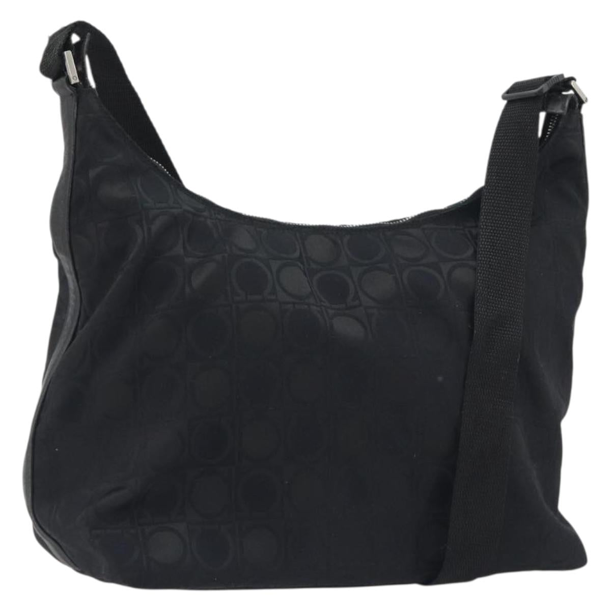 Salvatore Ferragamo Shoulder Bag Canvas Black Silver Auth hk3980