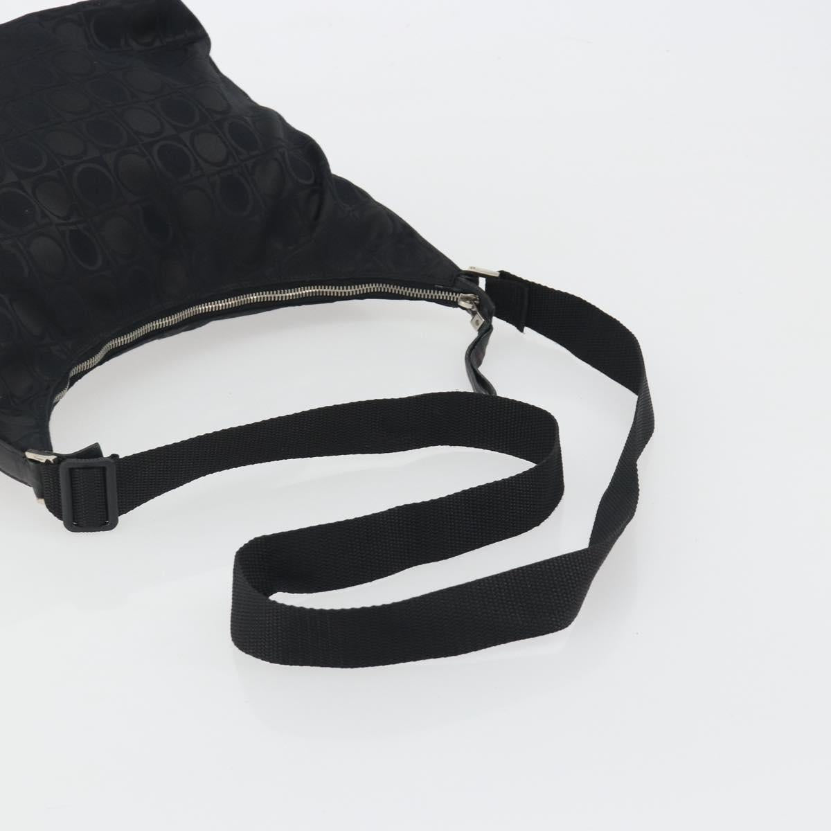 Salvatore Ferragamo Shoulder Bag Canvas Black Silver Auth hk3980