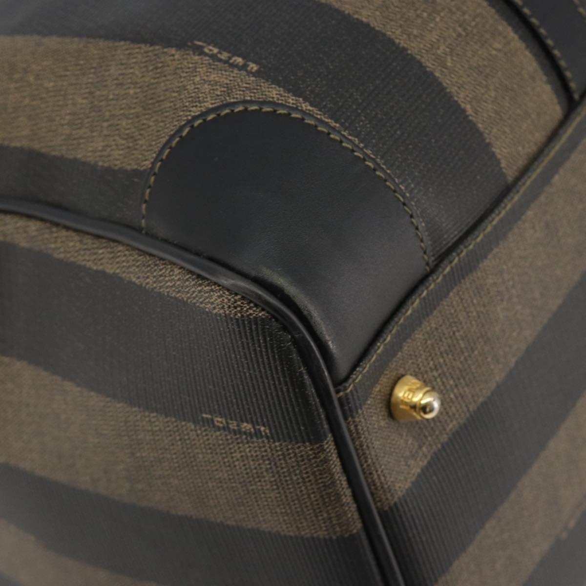 FENDI Pecan Canvas Boston Bag PVC Black Brown Auth hk3981