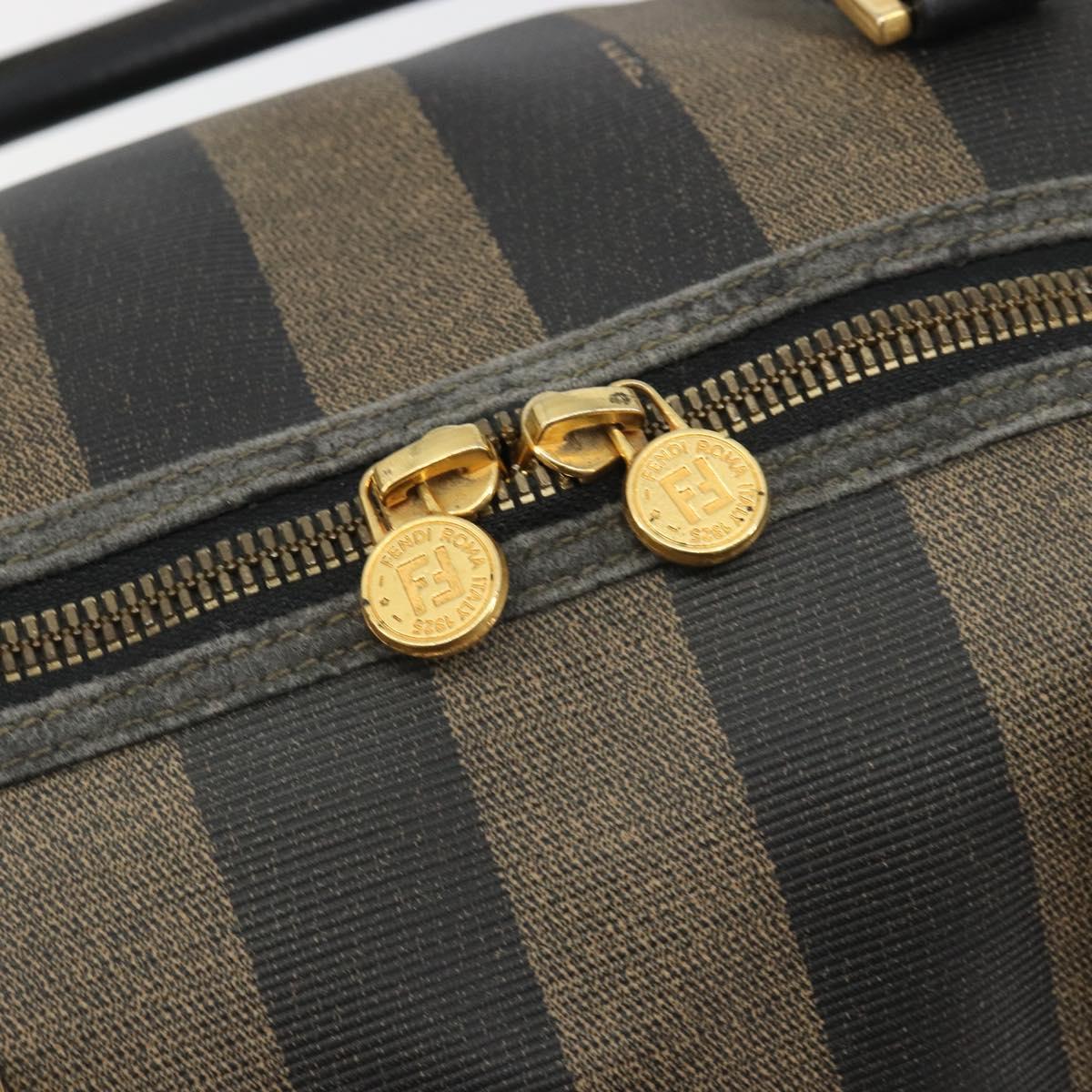 FENDI Pecan Canvas Boston Bag PVC Black Brown Auth hk3981