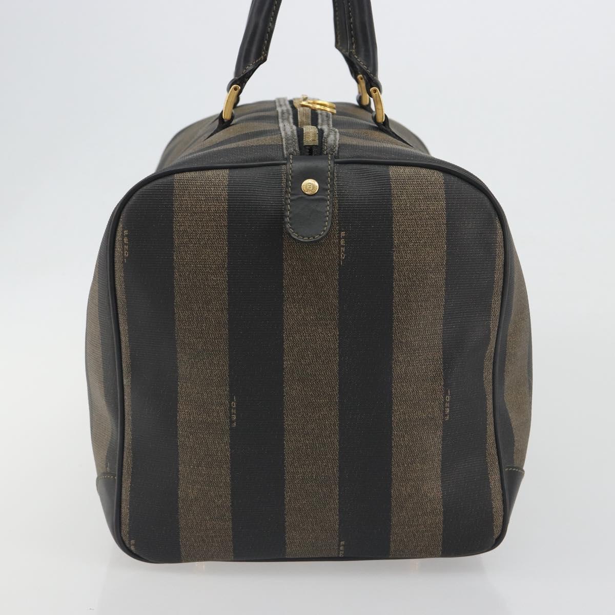 FENDI Pecan Canvas Boston Bag PVC Black Brown Auth hk3981
