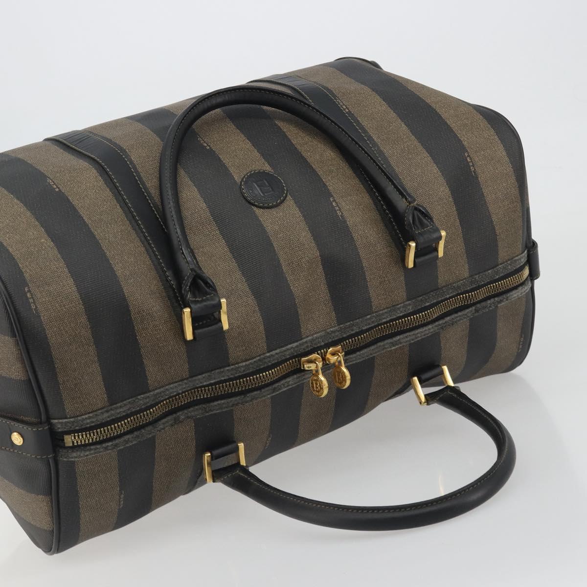FENDI Pecan Canvas Boston Bag PVC Black Brown Auth hk3981