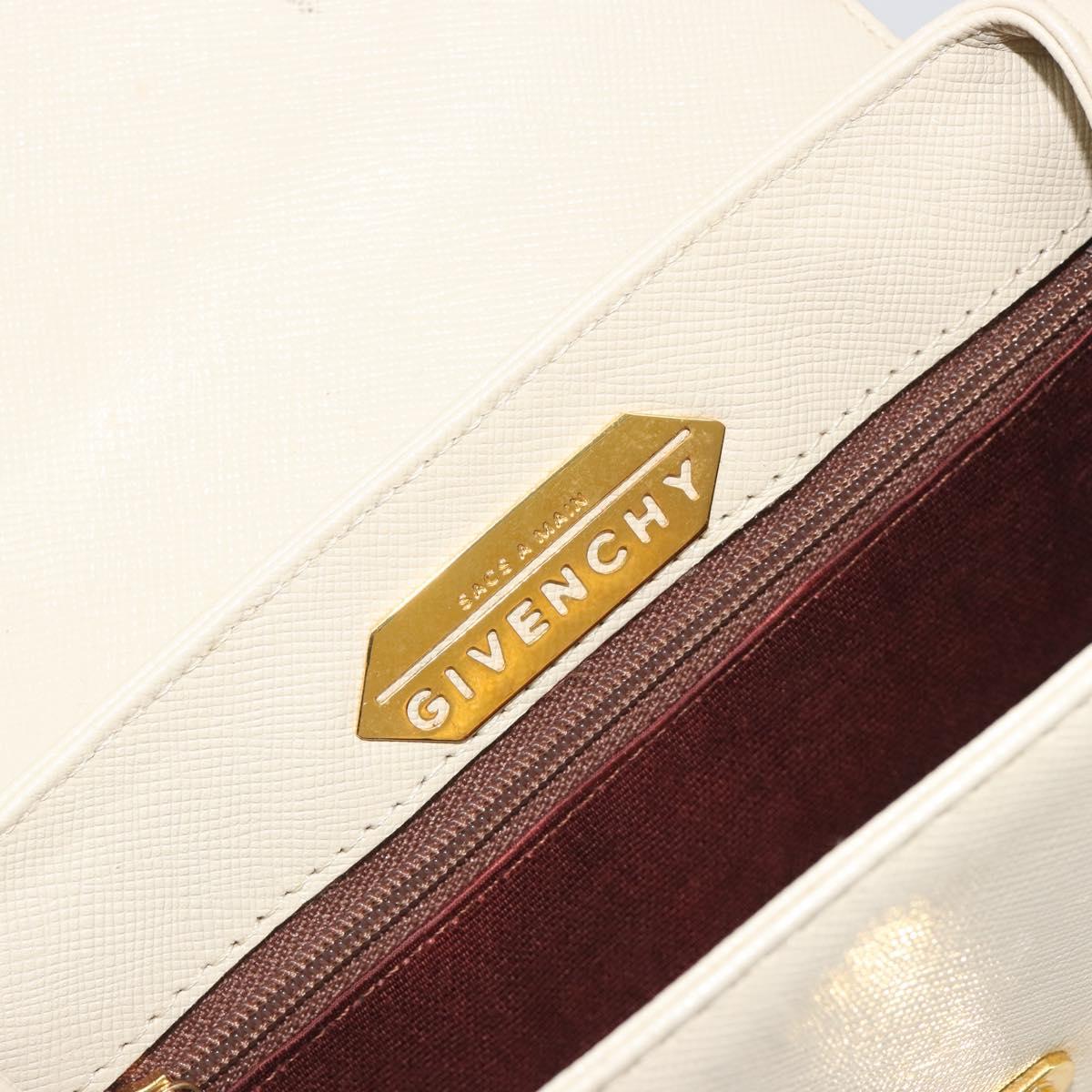 GIVENCHY Hand Bag Leather White Gold Auth hk3982