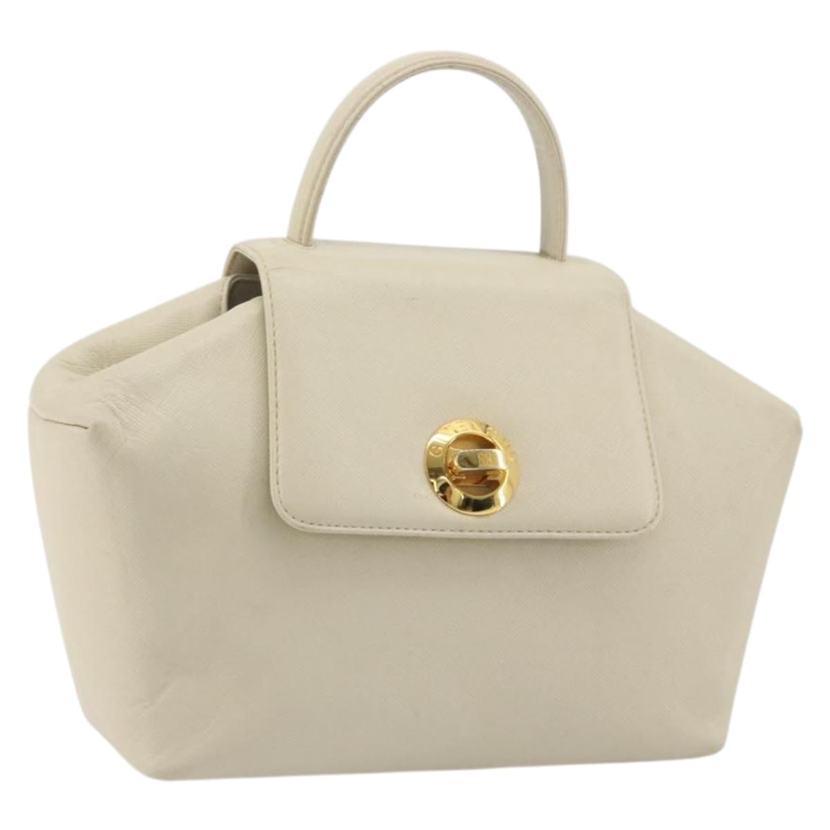 GIVENCHY Hand Bag Leather White Gold Auth hk3982
