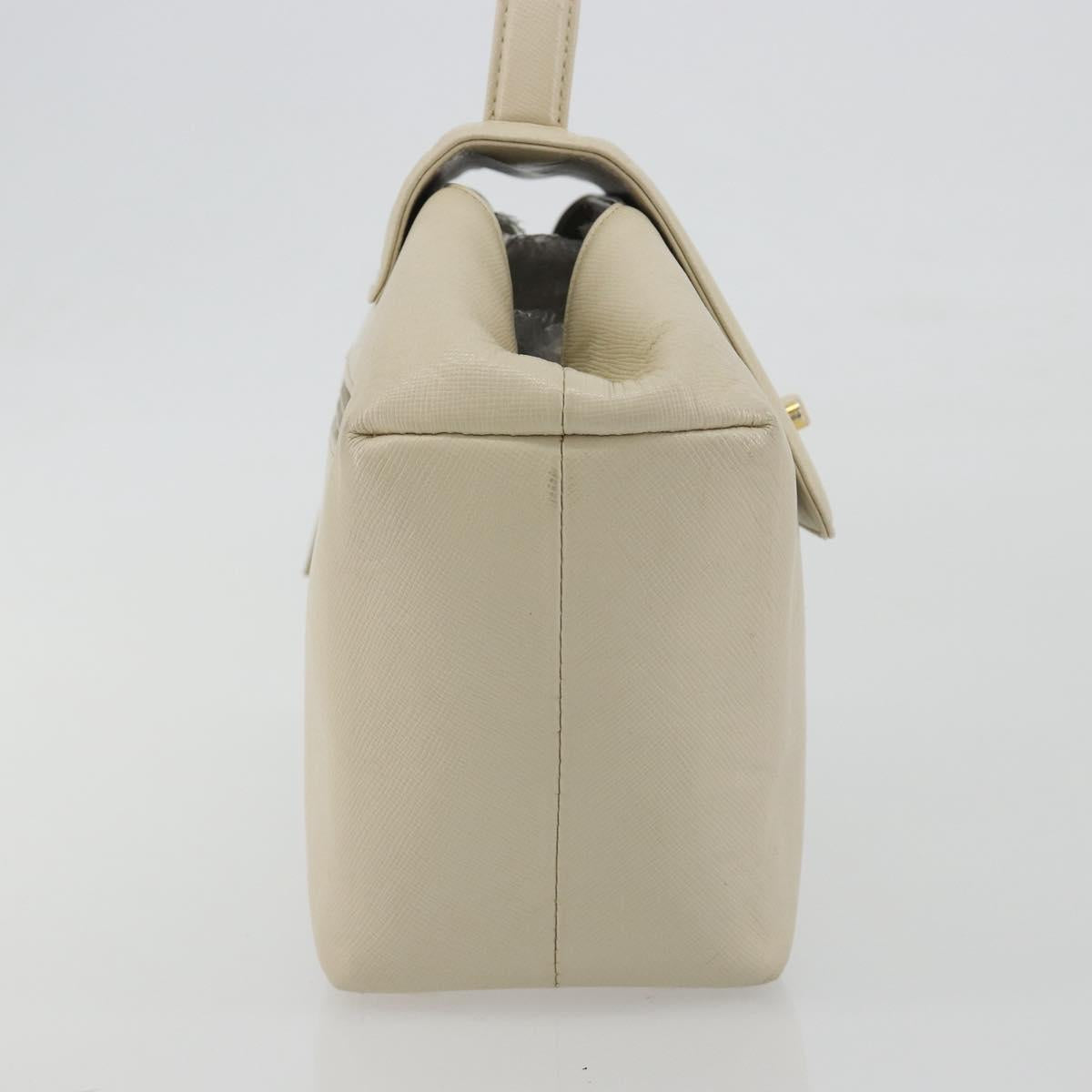 GIVENCHY Hand Bag Leather White Gold Auth hk3982