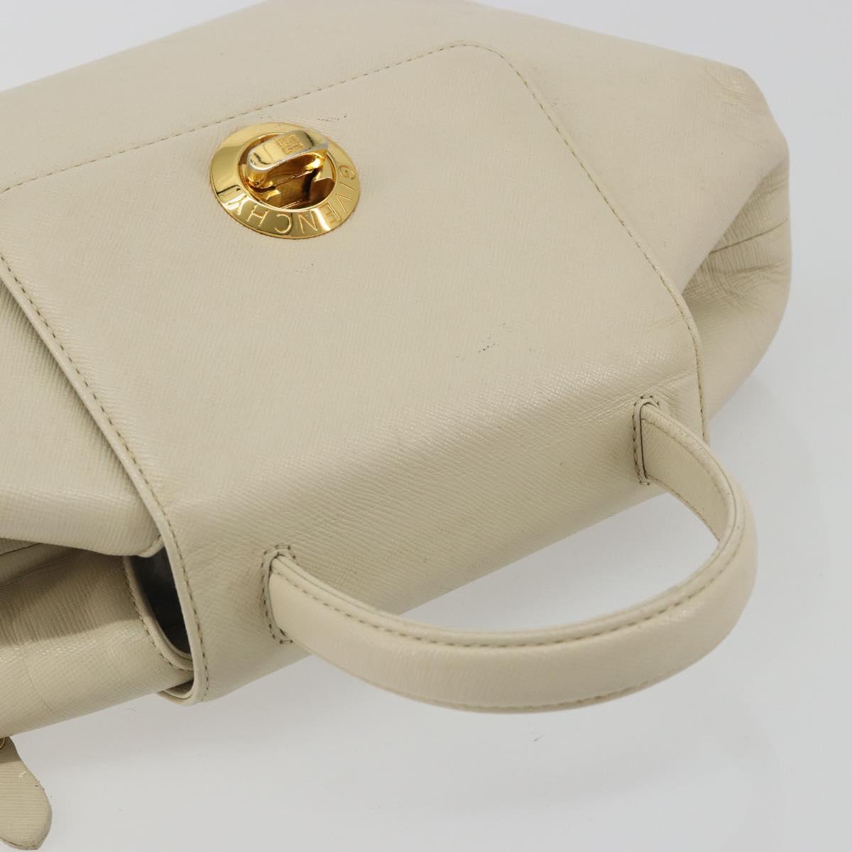 GIVENCHY Hand Bag Leather White Gold Auth hk3982