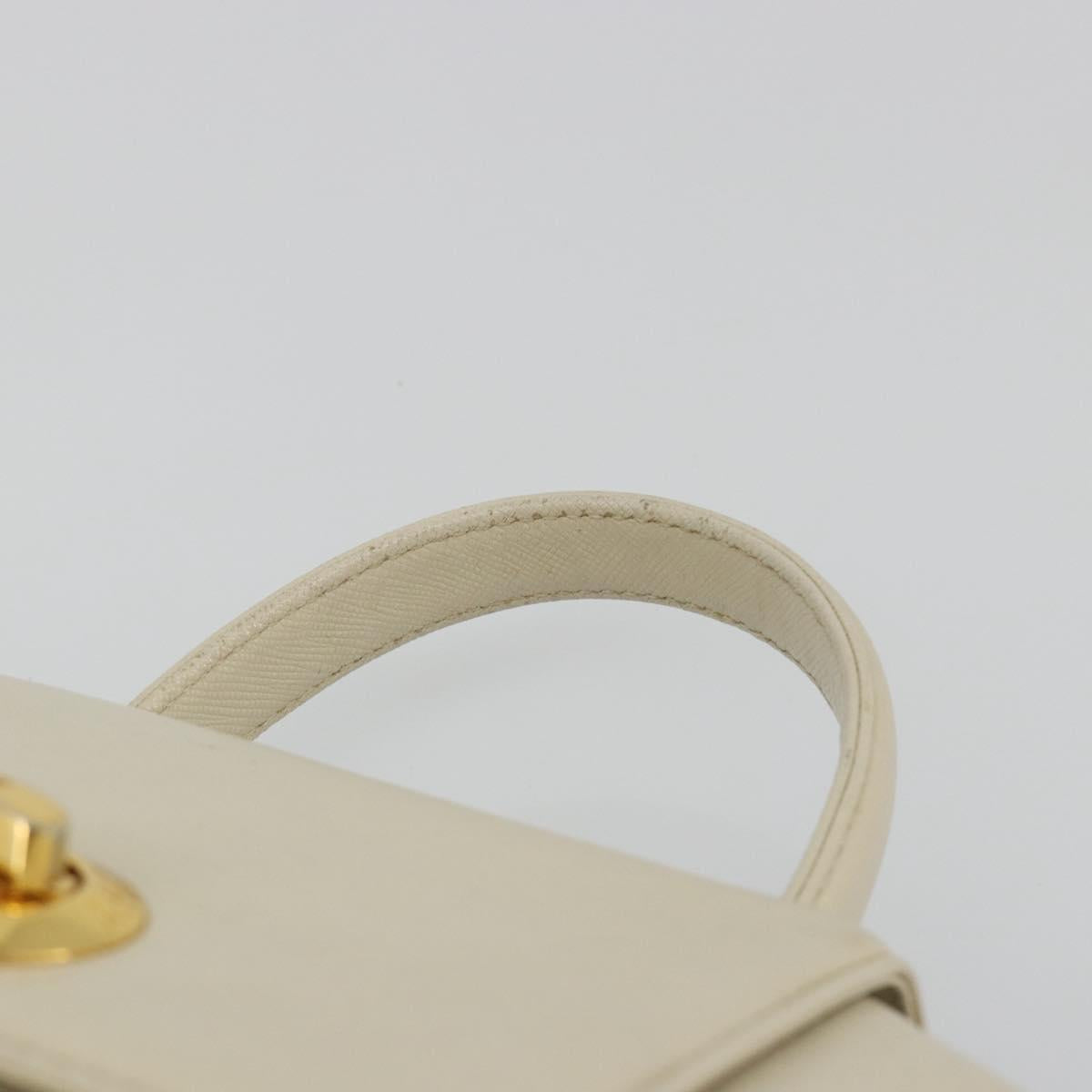 GIVENCHY Hand Bag Leather White Gold Auth hk3982