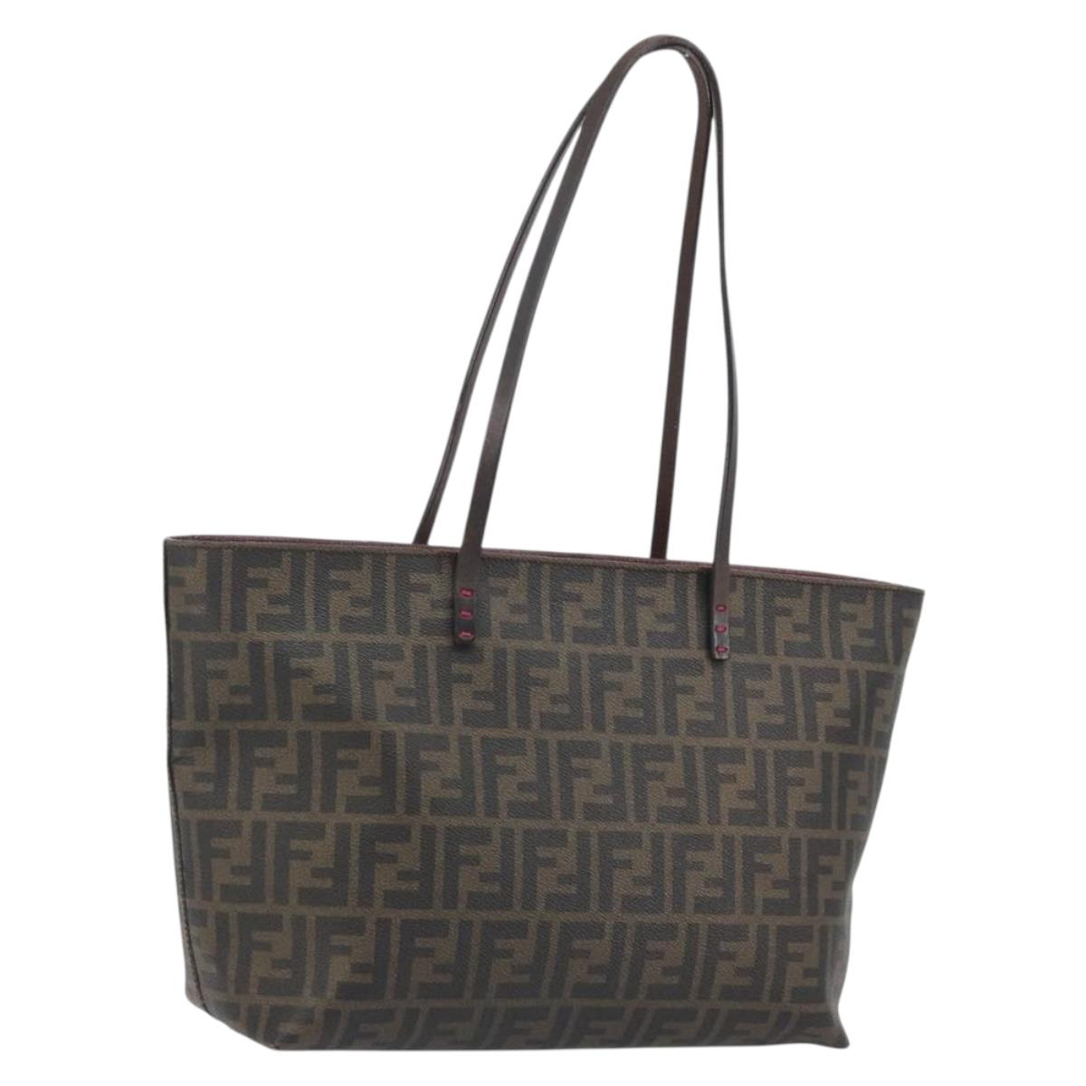FENDI Zucca Canvas Tote Bag PVC Brown Black Auth hk3983A
