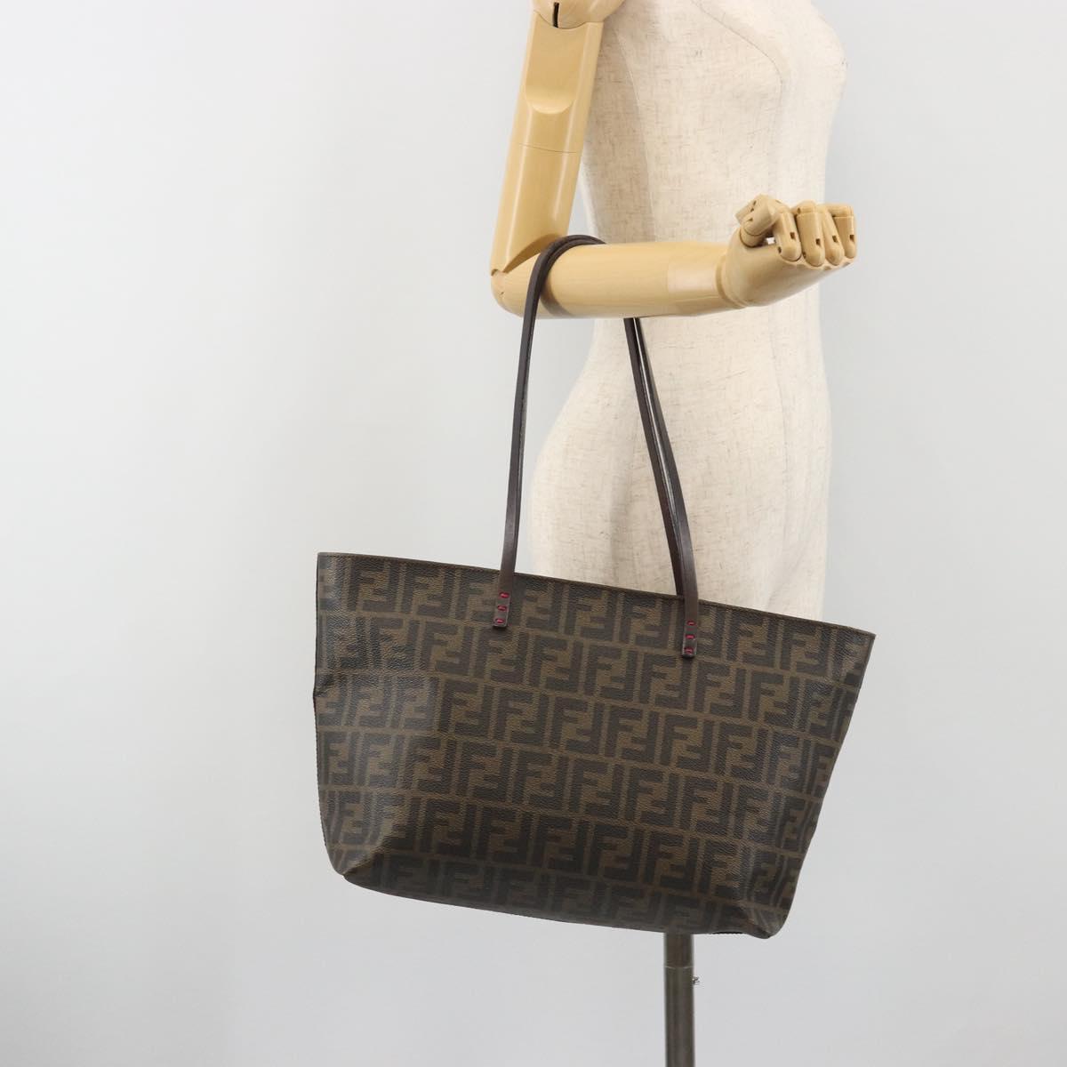 FENDI Zucca Canvas Tote Bag PVC Brown Black Auth hk3983A