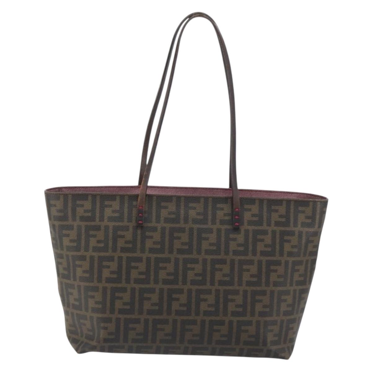 FENDI Zucca Canvas Tote Bag PVC Brown Black Auth hk3983A