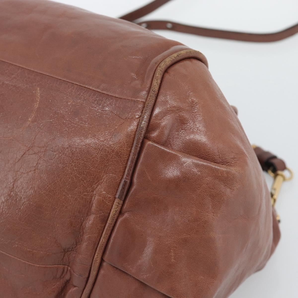 Chloe Etel Shoulder Bag Leather 2way Brown Gold Auth hk3984