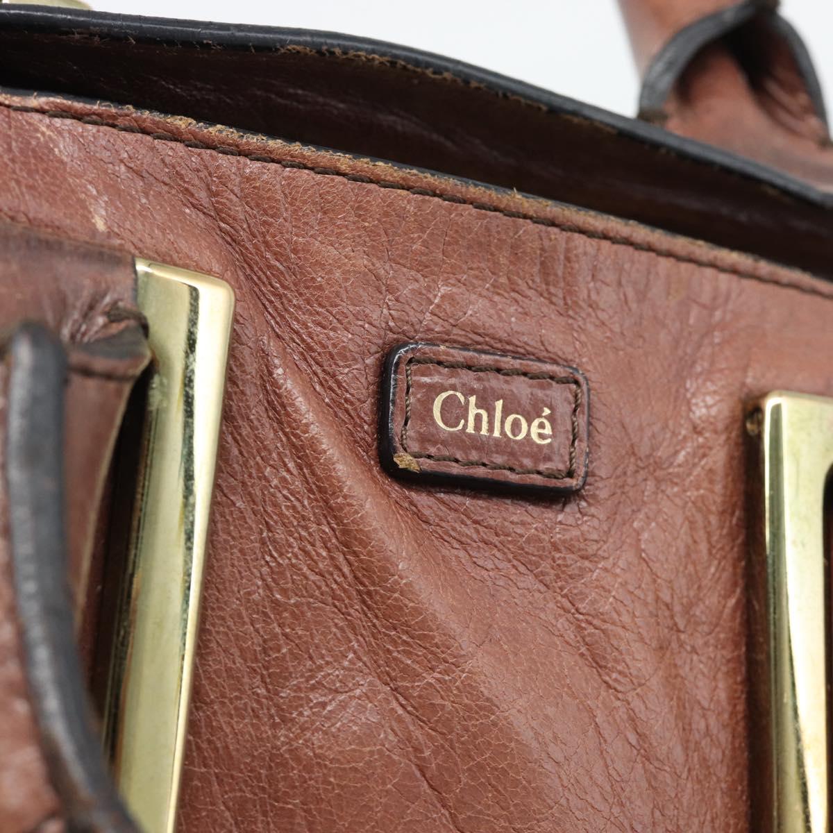 Chloe Etel Shoulder Bag Leather 2way Brown Gold Auth hk3984