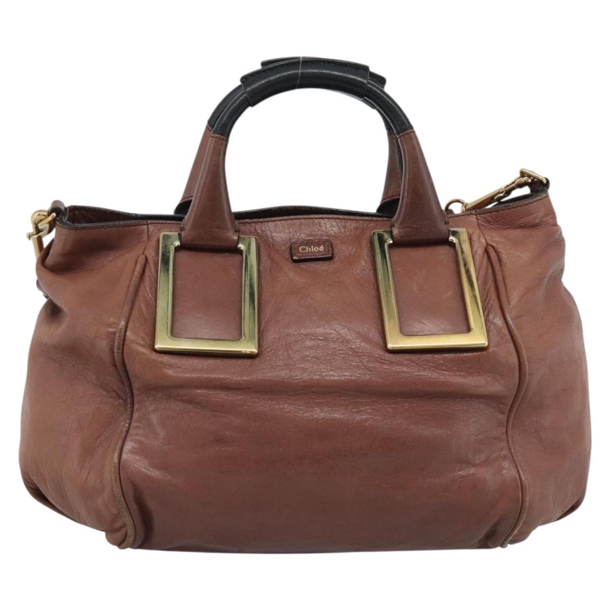 Chloe Etel Shoulder Bag Leather 2way Brown Gold Auth hk3984