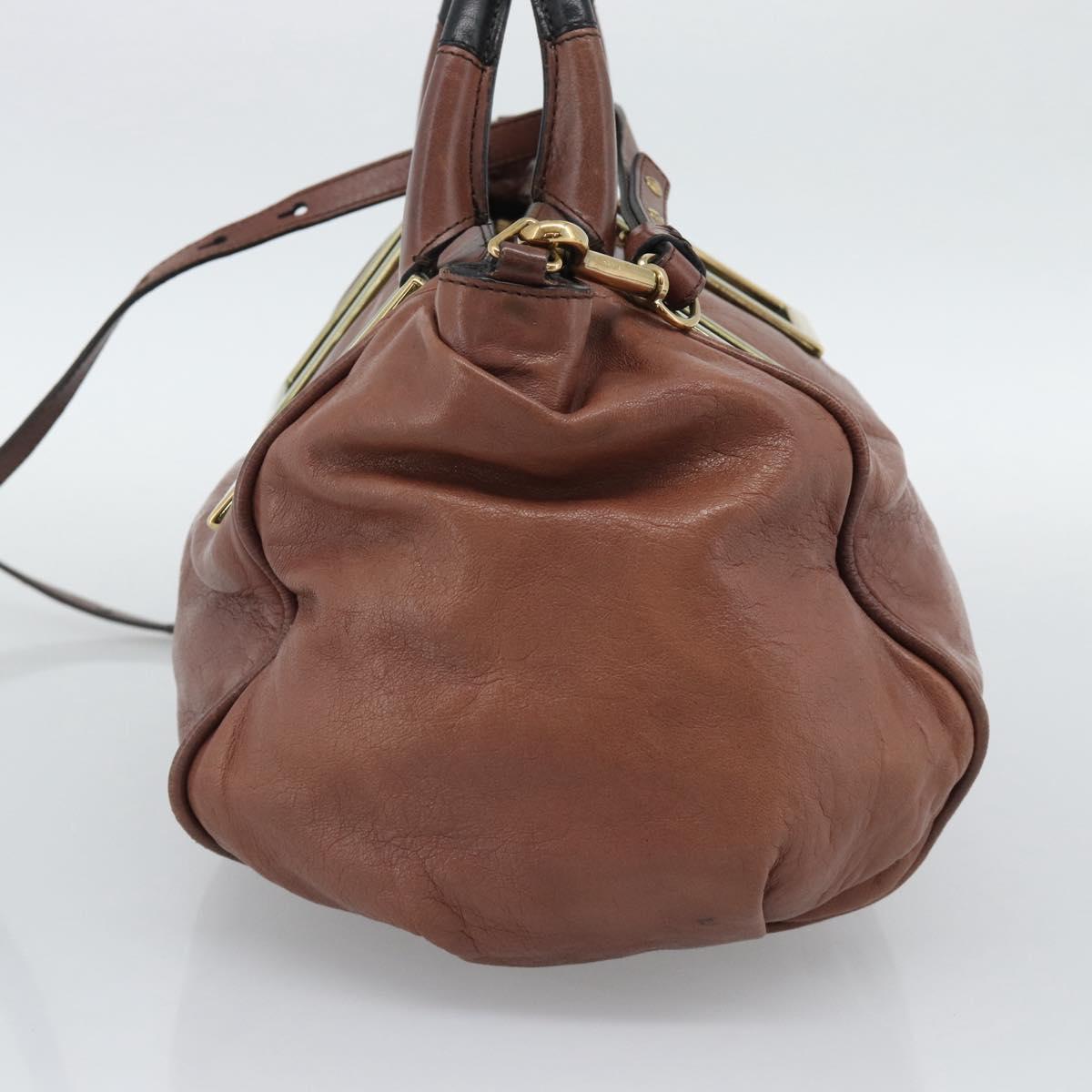 Chloe Etel Shoulder Bag Leather 2way Brown Gold Auth hk3984