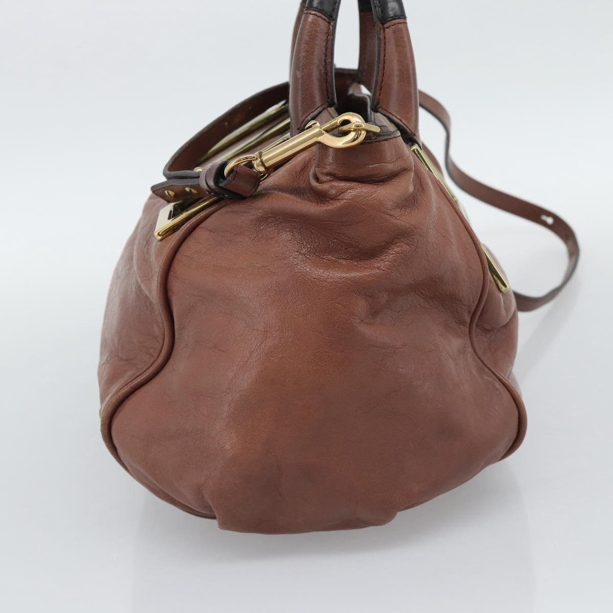 Chloe Etel Shoulder Bag Leather 2way Brown Gold Auth hk3984