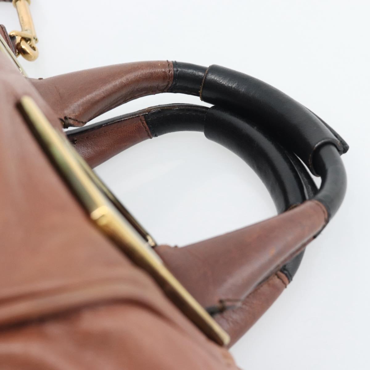 Chloe Etel Shoulder Bag Leather 2way Brown Gold Auth hk3984